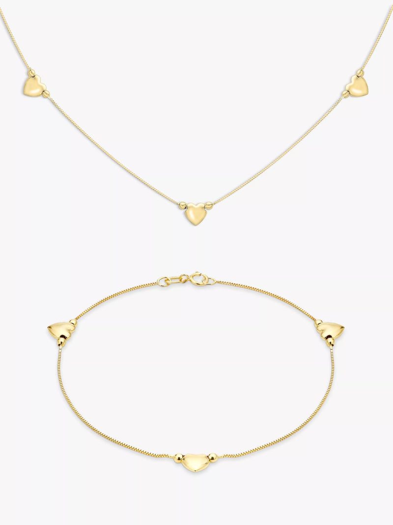 IBB 9ct yellow gold heart necklace set, imported from the UK