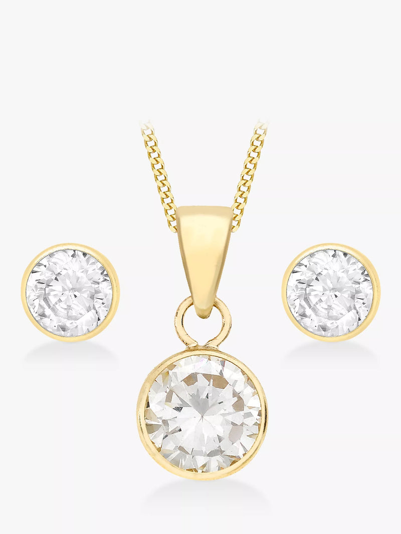 IBB 9ct yellow gold cubic zirconia jewellery set, UK version