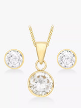 John Lewis IBB 9ct Yellow Gold Cubic Zirconia Pendant and Stud Earrings Set- Buy online at McGrocer
