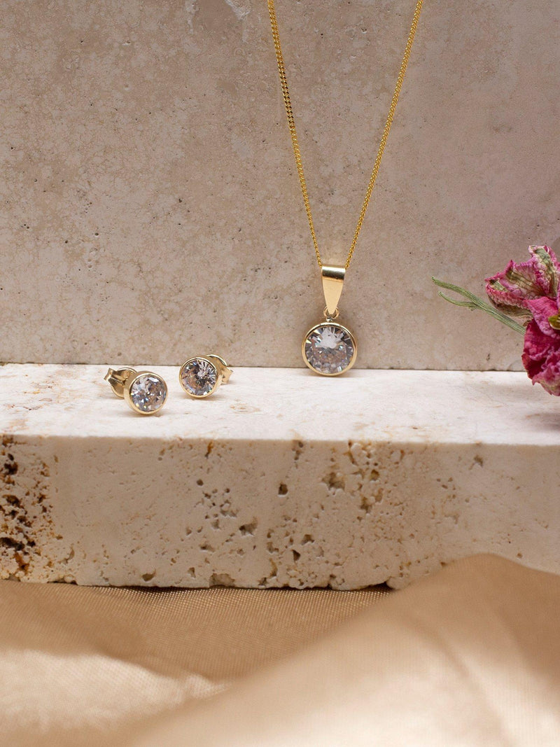 IBB 9ct yellow gold cubic zirconia jewellery set, UK version