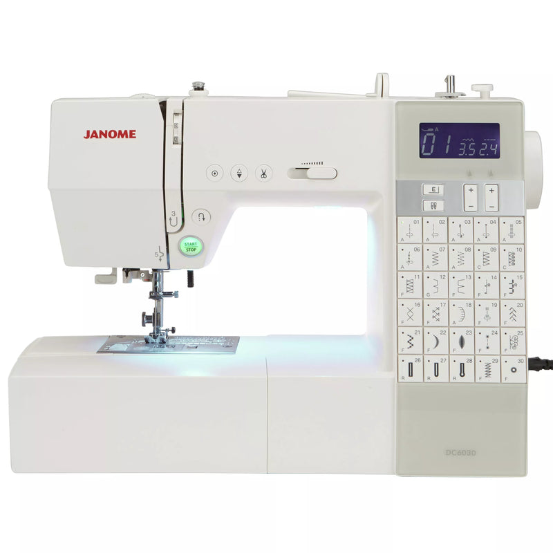 Janome DC6030 computerised sewing machine with accessories, UK version