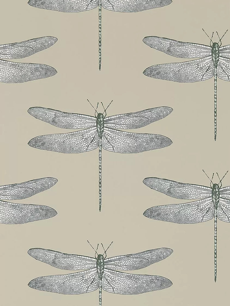 Dragonfly Pattern Wallpaper with Iridescent and Matte Finish in Shell Color