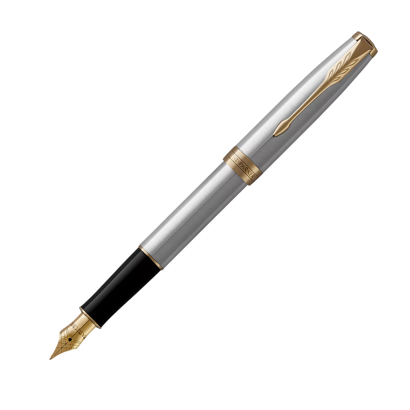 PARKER Sonnet Stainless Steel GT fountain pen fine nib (British brand)
