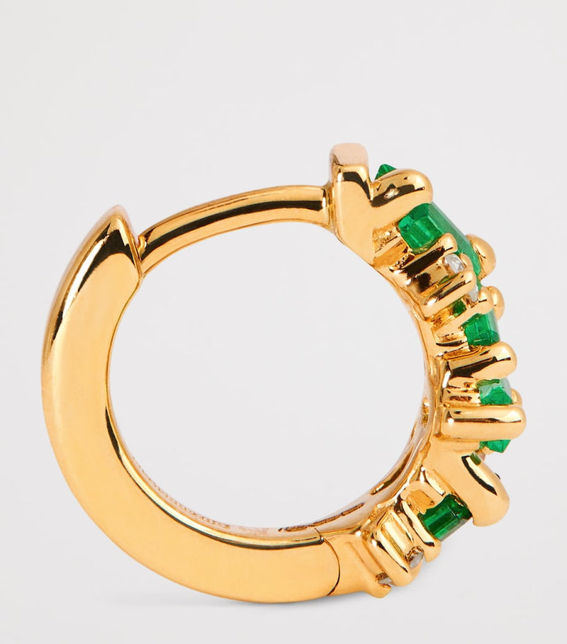 Suzanne Kalan yellow gold emerald diamond huggie earrings, UK version