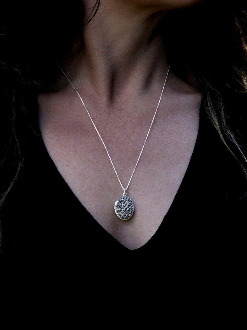 Nina B marcasite oval locket pendant necklace silver, UK version