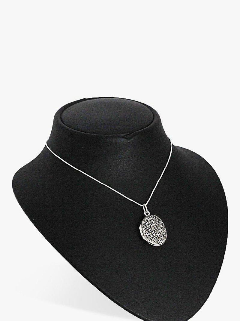 Nina B marcasite oval locket pendant necklace silver, UK version