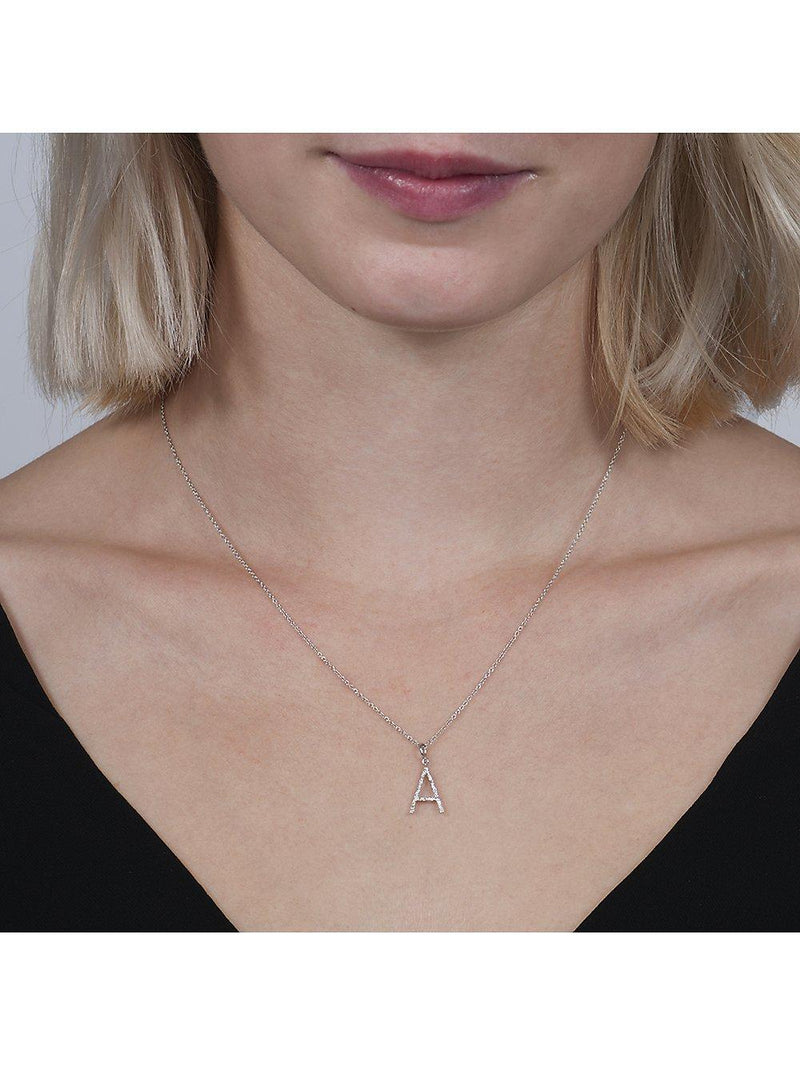 E.W Adams diamond initial pendant 9ct white gold adjustable chain, imported from the UK