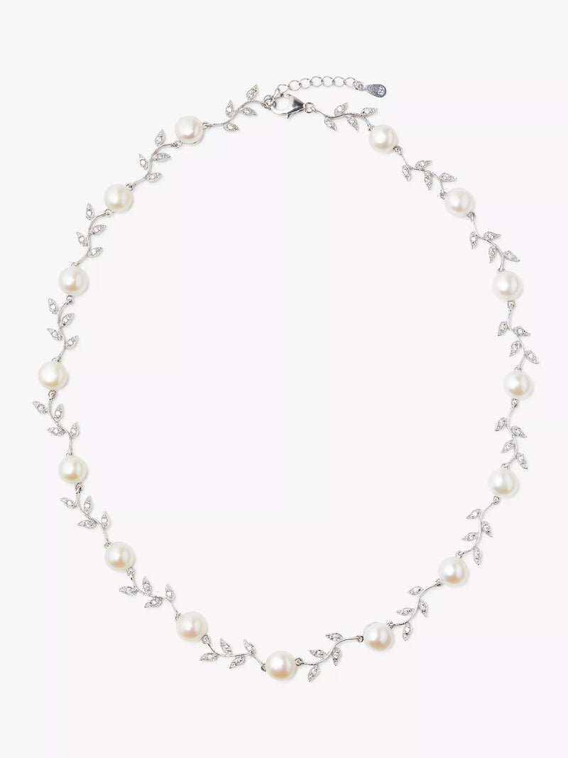 Lido leaf pearl necklace in silver and white - British product