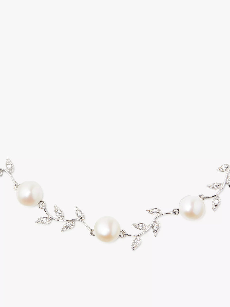 Lido leaf pearl necklace in silver and white - British product