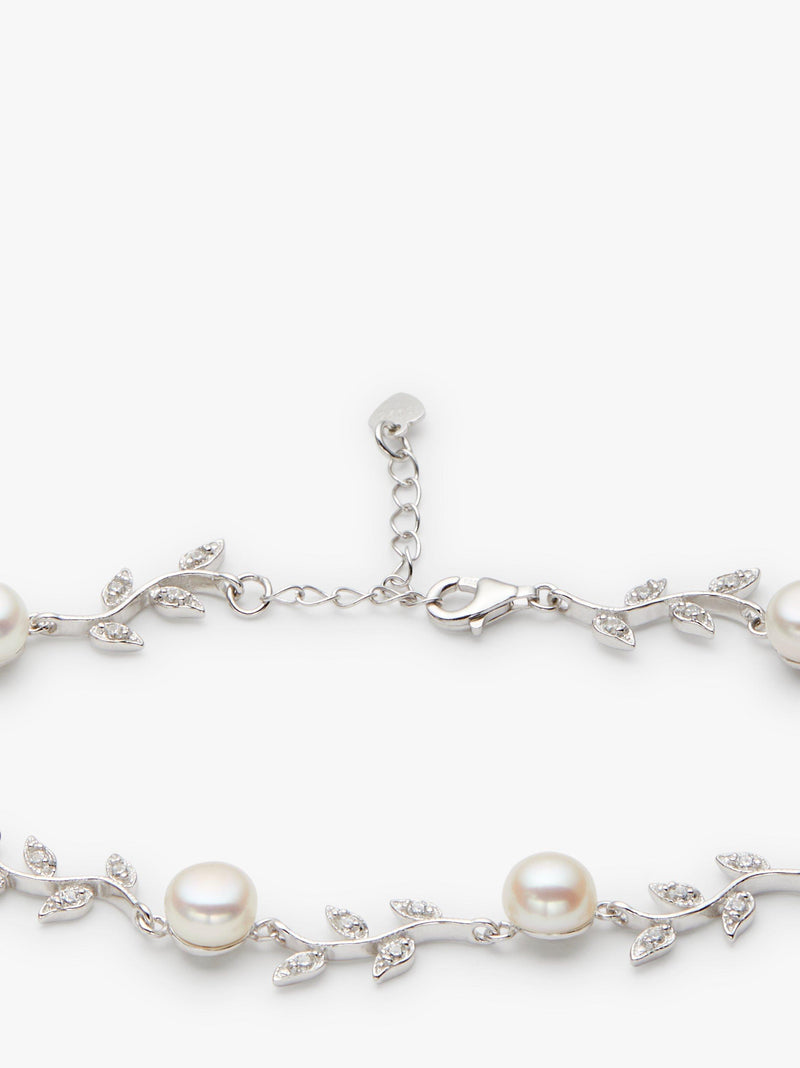 Lido leaf pearl bracelet in sterling silver (British brand)