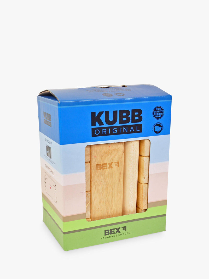 Bex Kubb game set with wooden pieces and cotton bag - British product