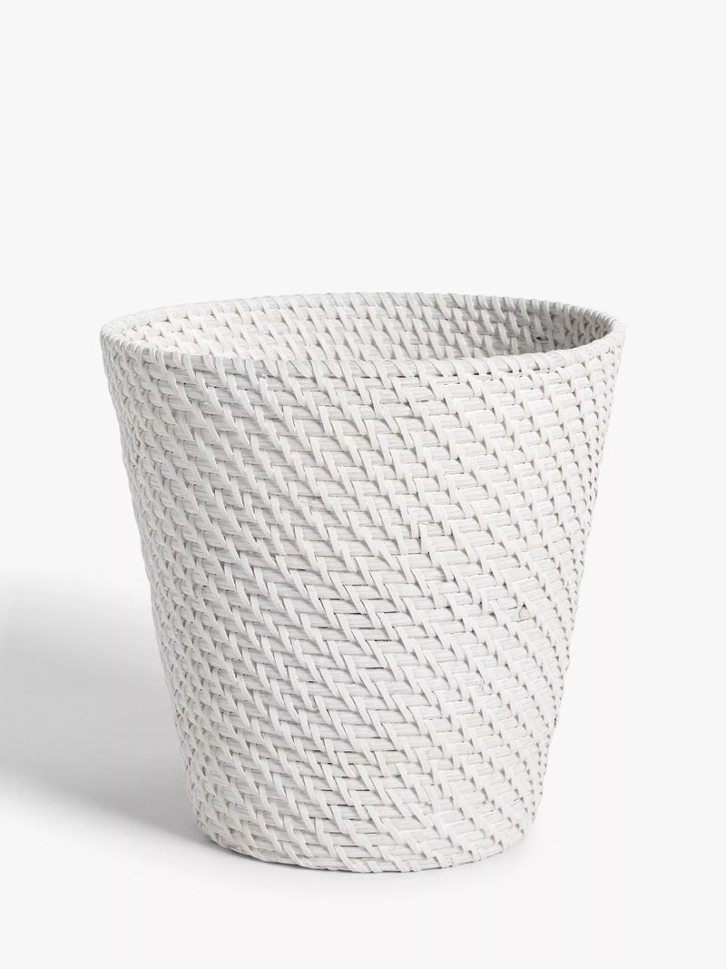 John Lewis white rattan waste paper bin 26cm, UK version