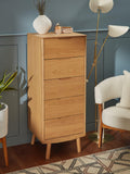 John Lewis Bow tallboy chest natural finish, imported from the UK