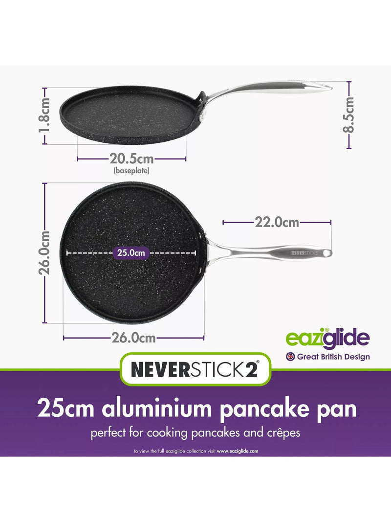 Eaziglide Neverstick2 Aluminum Non-Stick Pancake Pan Black 25cm - British product