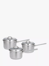 John Lewis Stainless Steel Lidded Saucepan Set, 3 Piece with 16cm, 18cm, 20cm Pans- Buy online at McGrocer