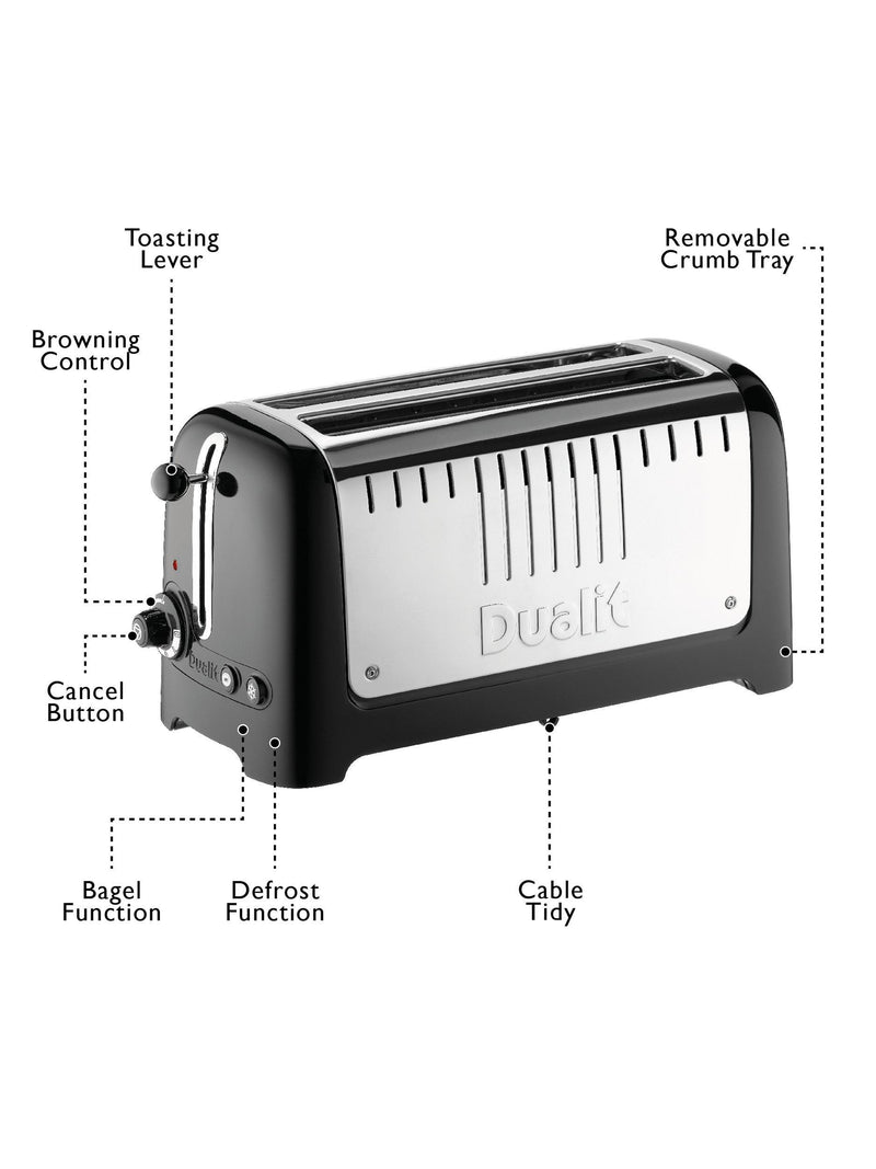 Dualit 2-Slice Long Lite Toaster, Black Gloss