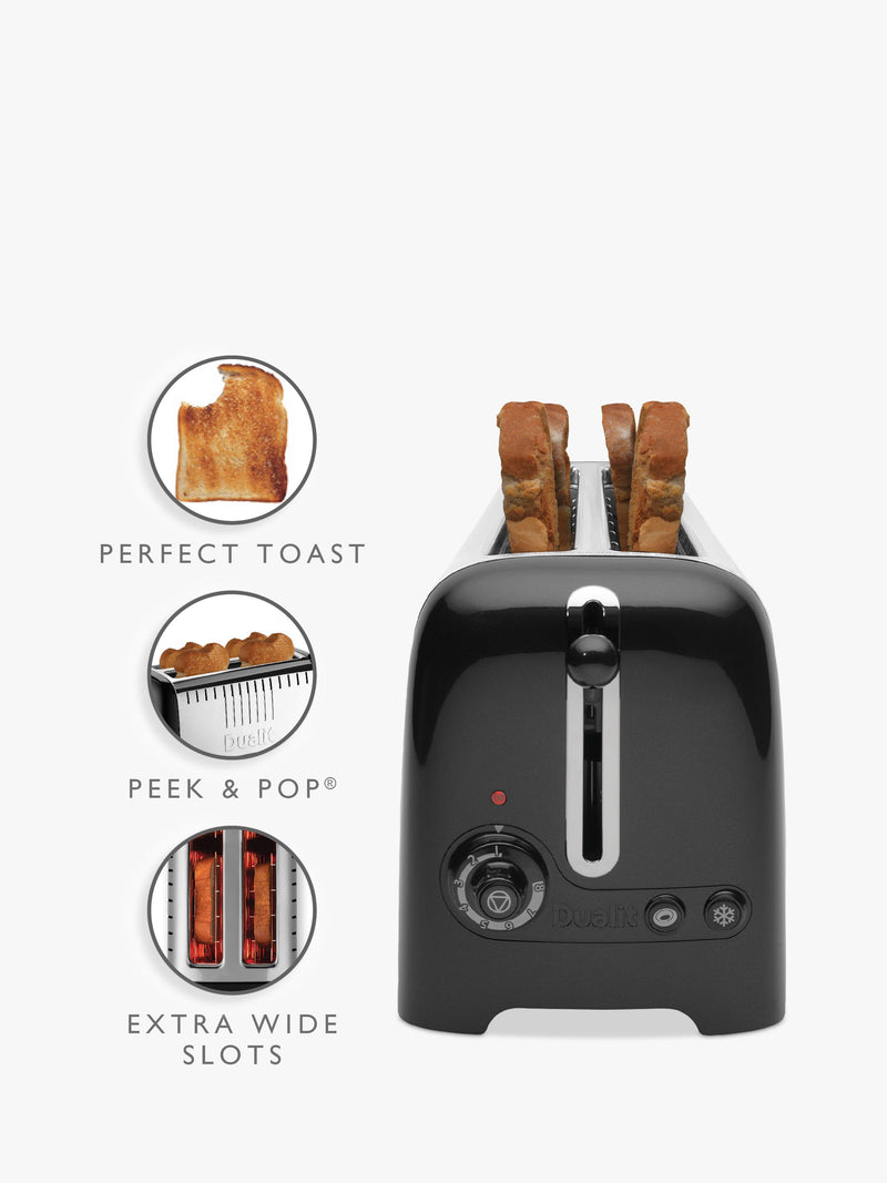 Dualit 2-Slice Long Lite Toaster, Black Gloss