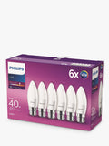 Philips LED light bulb BC candle frosted pack of 6, imported from the UK