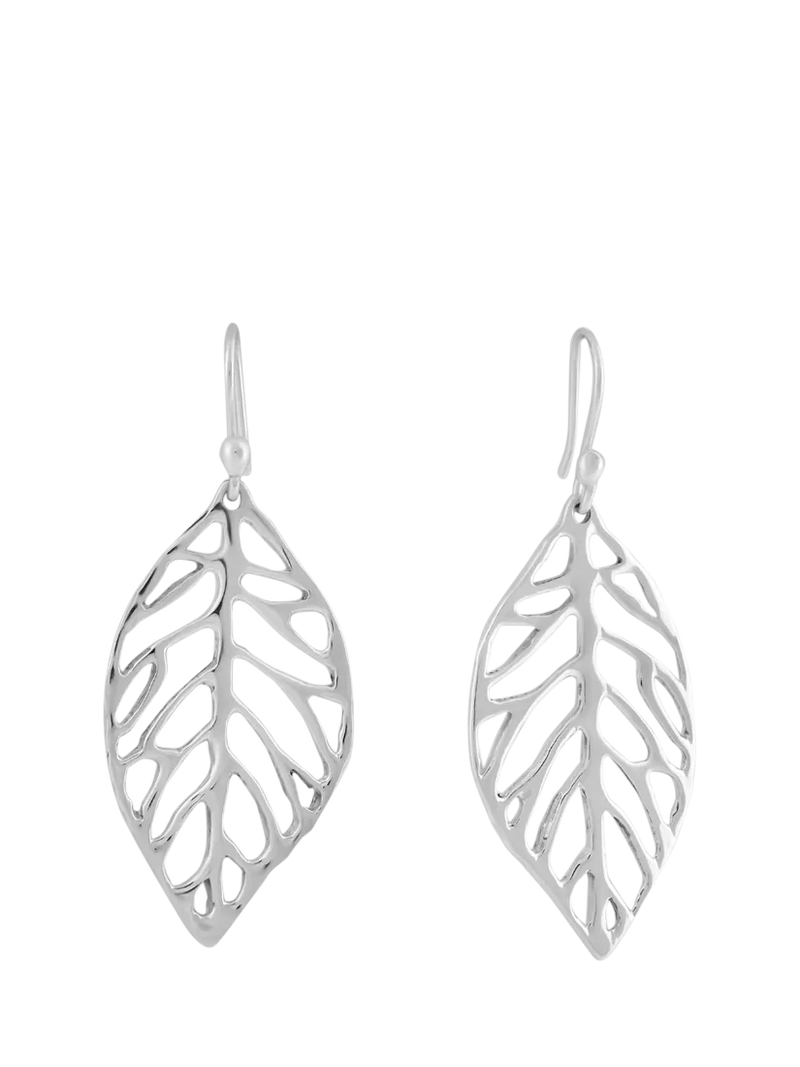 Andea Sculptured Leaf Drop Earrings, Silver