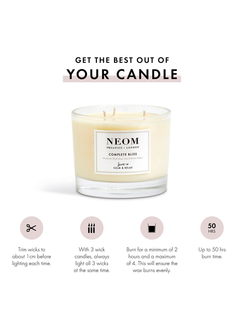 NEOM Wellbeing London Complete Bliss 3-wick scented candle 420g - British product