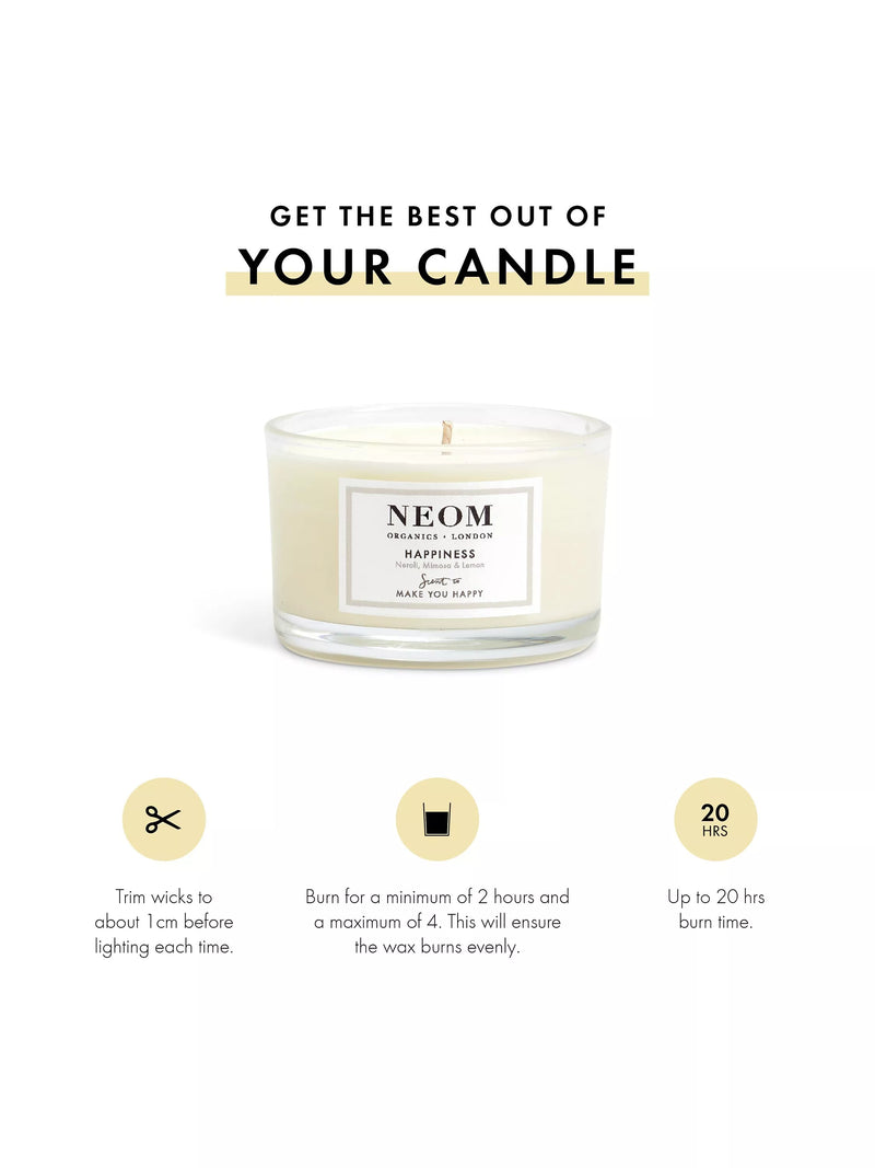 NEOM Wellbeing London Happiness travel scented candle 225g - British product