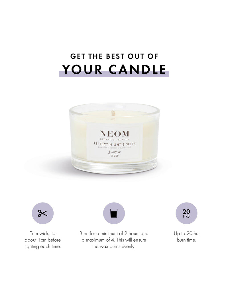 NEOM travel scented candle for sleep, imported from the UK