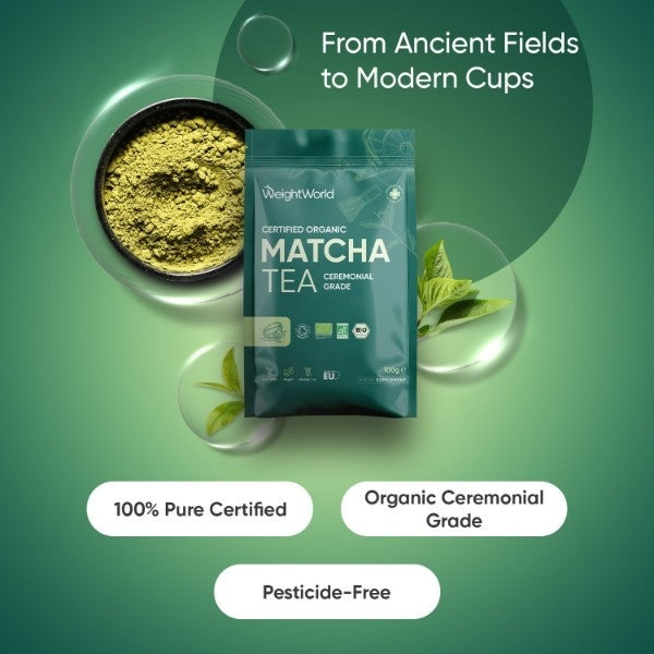 WeightWorld ceremonial grade organic matcha powder 100g, imported from the UK