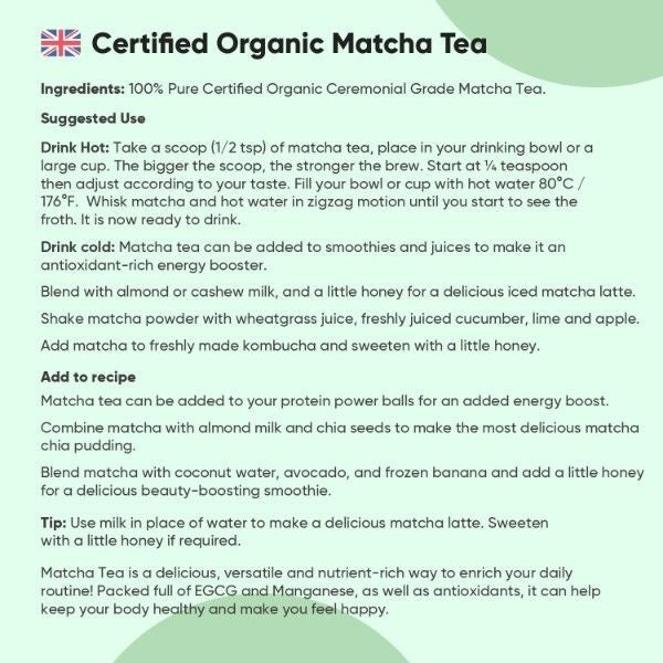 WeightWorld ceremonial grade organic matcha powder 100g, imported from the UK