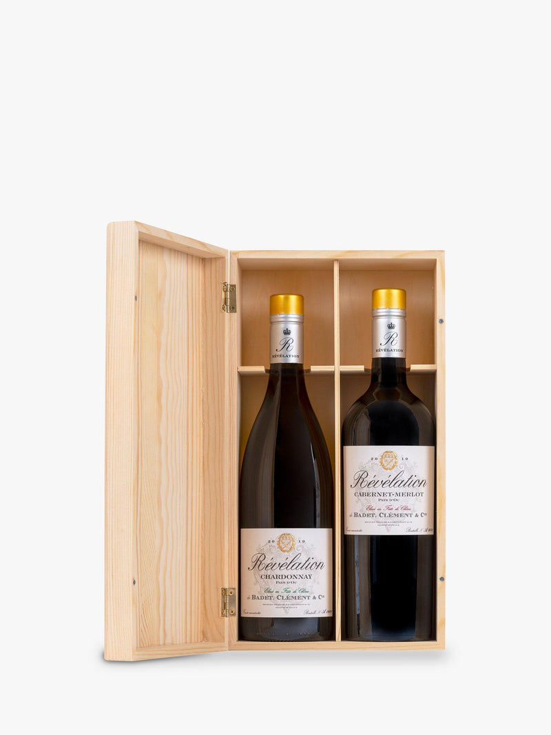 Revelation Chardonnay and Cabernet Merlot wine gift set 2 x 75cl, imported from the UK