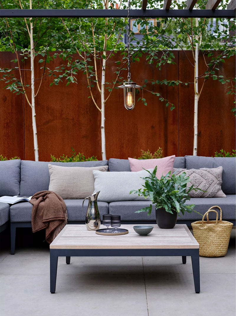 Astro Montparnasse outdoor pendant light polished nickel, imported from the UK