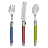Laguiole children's stainless steel cutlery set with iridescent handles, 3 piece, UK version