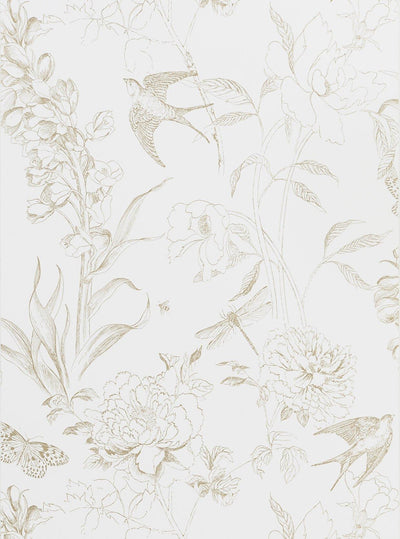 John Lewis Garden Flower and Butterfly Wallpaper in Gold on Heavyweight Non-Woven Grounds- Buy online at McGrocer