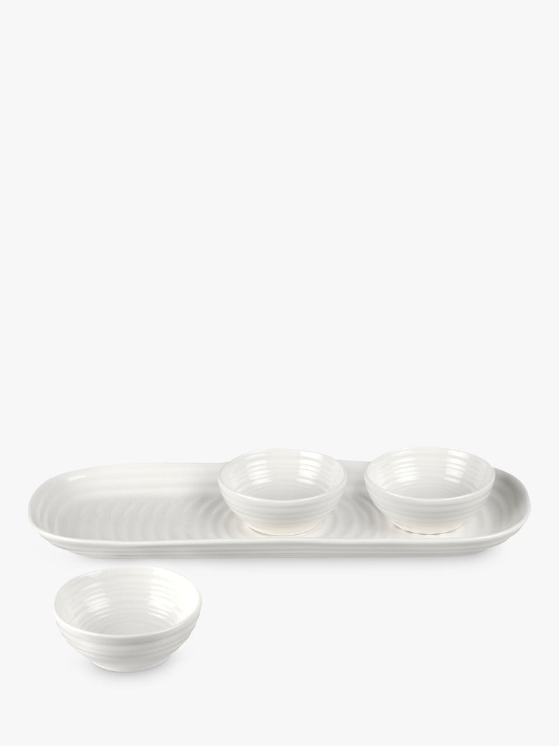 Portmeirion porcelain dip bowls set with tray, 3-piece, white (British brand)