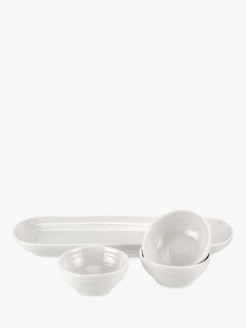 Portmeirion porcelain dip bowls set with tray, 3-piece, white (British brand)