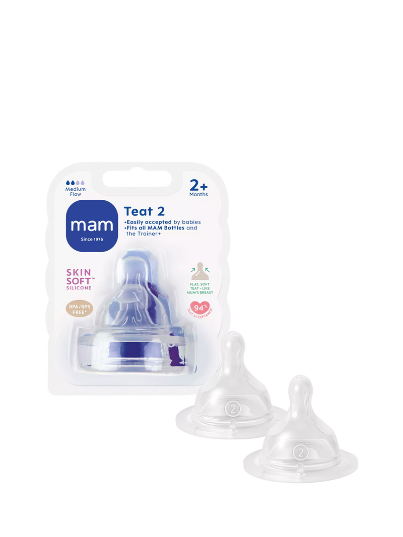 MAM medium flow baby bottle teats pack of 2 (British brand)