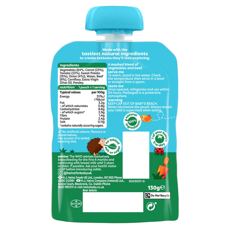 Heinz baby food pouch sweet potato and beef casserole 130g, UK version