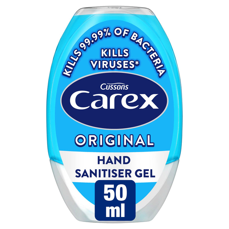 Carex hand sanitiser gel 50ml bottle, imported from the UK