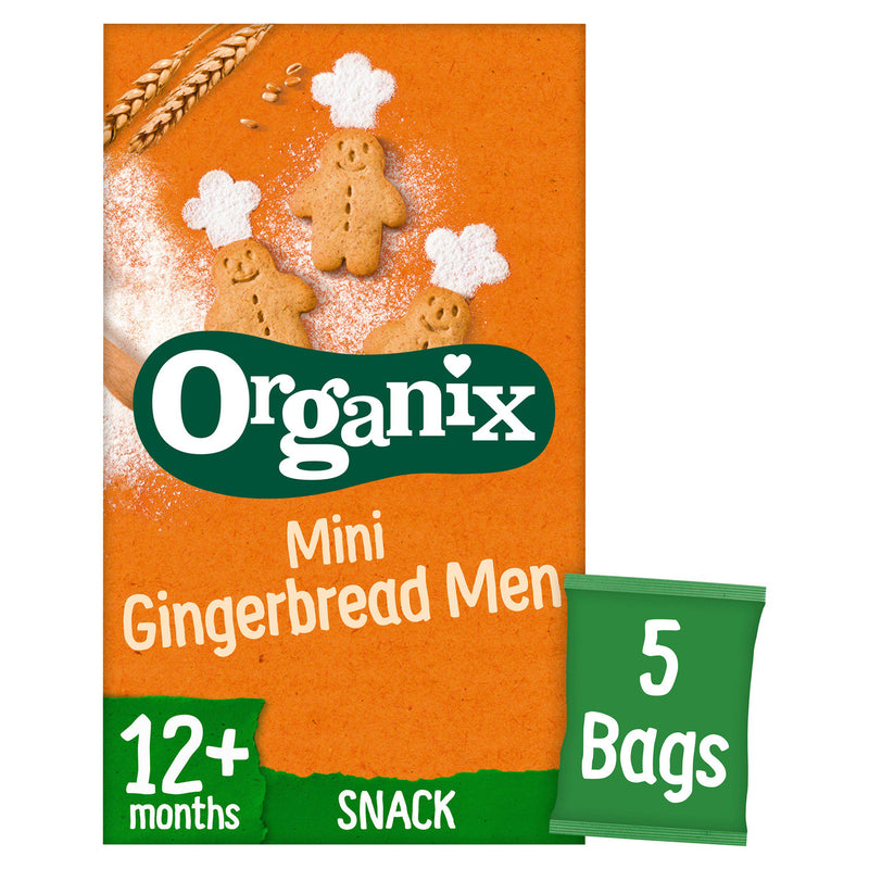 Organix Mini Gingerbread Men Biscuits 5x20g, imported from the UK