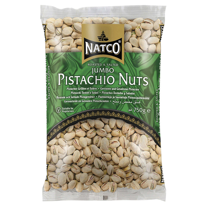 Natco roasted salted jumbo pistachio nuts 750g, imported from the UK