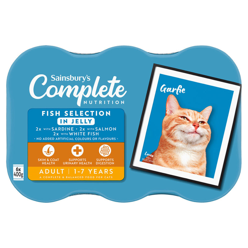 Sainsbury's cat food fish selection in jelly 6 x 400g - British product