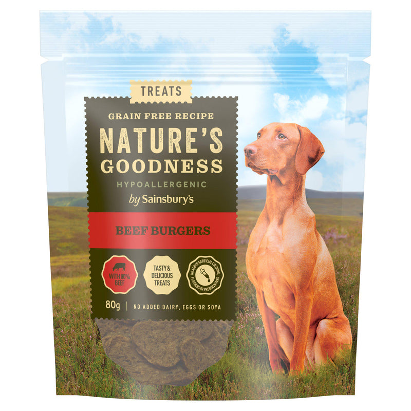 Sainsbury's Nature's Goodness beef burger dog treats 80g, UK version