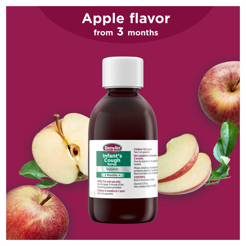 Benylin infant cough syrup apple flavour 125ml (British brand)