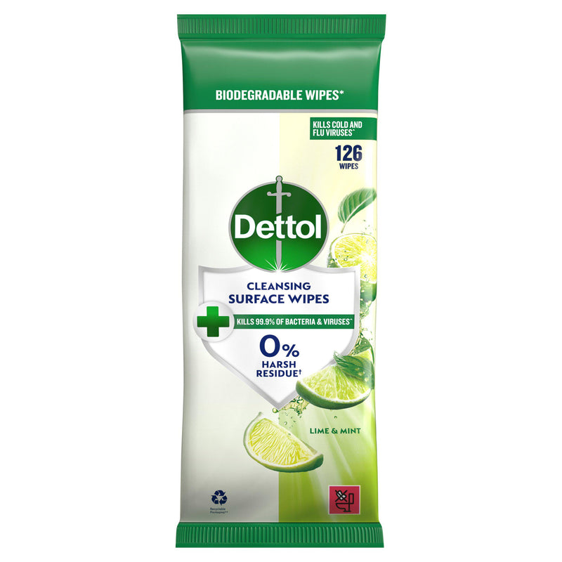 Dettol Lime & Mint Antibacterial Wipes 126 pack - British product