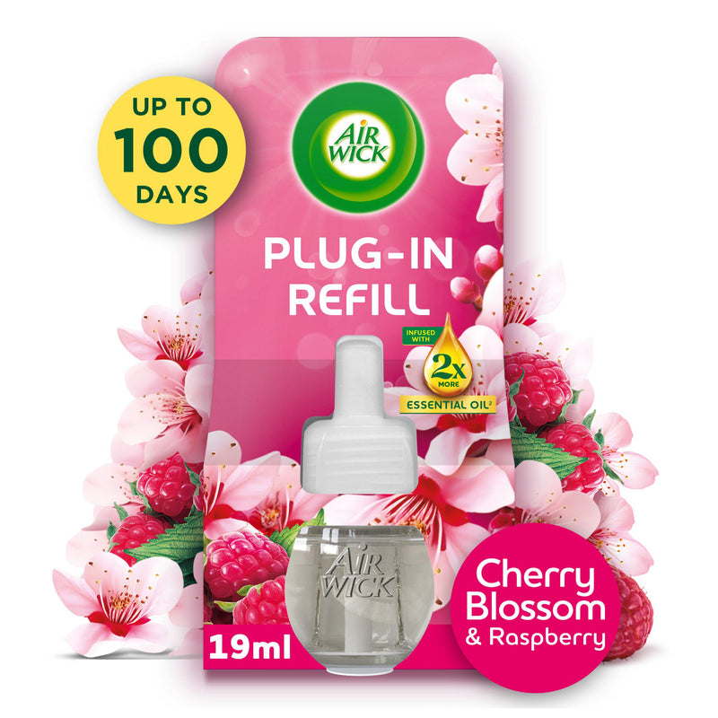 Air Wick plug-in refill Cherry Blossom & Raspberry 19ml, imported from the UK