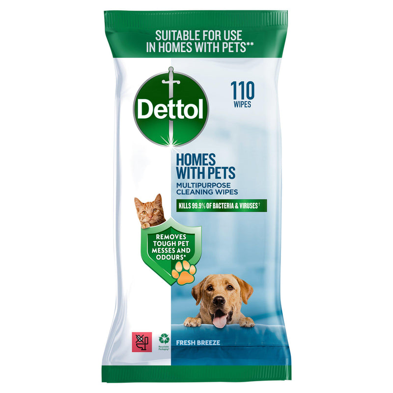 Dettol Homes with Pets Multipurpose Cleaning Wipes Fresh Breeze 110 - British product