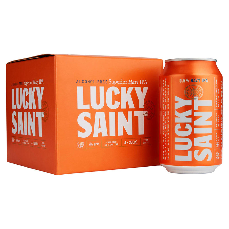 Lucky Saint Hazy IPA 0.5% Low Alcohol 4x330ml, imported from the UK