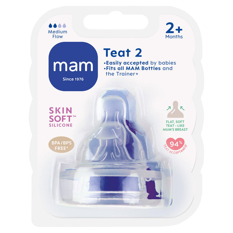 Mam baby bottle teat medium flow 2-pack (British brand)