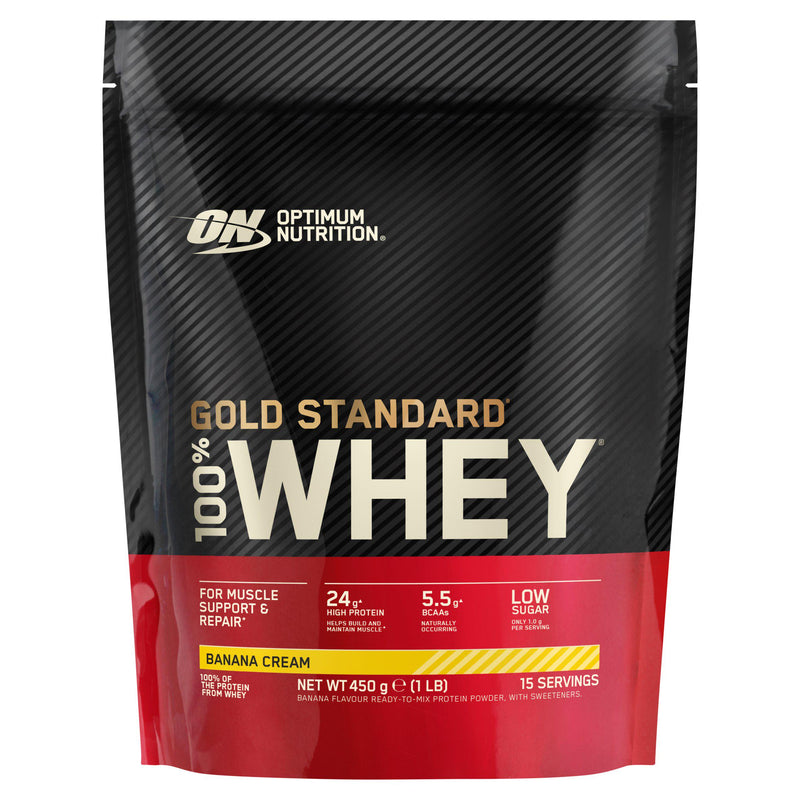 Optimum Nutrition Banana Cream Whey Powder 450g, imported from the UK