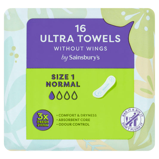 Sainsbury's Ultra Towels without Wings Normal Size 1, x16 GOODS Sainsburys   