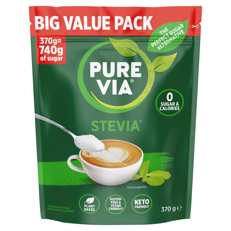 Pure Via Stevia sweetener granules 370g, imported from the UK